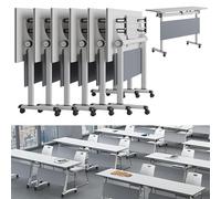 Widppsopt Folding Conference Room Table, Flip Top Mobile Meeting Office Training Room Desk with Wheel, Modern Training Meeting Seminar Classroom Tables(O 6Pack 55.1 x 23.6 x 29.5inch)