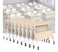 Widppsopt Folding Conference Room Table, Flip Top Mobile Meeting Office Training Room Desk with Wheel, Modern Training Meeting Seminar Classroom Tables(U 8Pack 63 x 23.6 x 29.5inch)