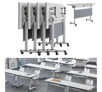 Widppsopt Folding Conference Room Table, Flip Top Mobile Meeting Office Training Room Desk with Wheel, Modern Training Meeting Seminar Classroom Tables(O 4Pack 70.8 x 23.6 x 29.5inch)