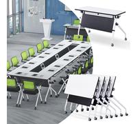 Widppsopt Folding Conference Room Table,White Foldable Meeting Tables with Silent Wheels Folding Desk,Modern Conference Rooms Training Rooms Flip Top Mobile Training Desk(4pack135*60 * 75)