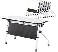 Widppsopt Folding Conference Room Table with Mobile Flip Top Design for Meeting Room, Office, Classroom, Rectangular Large Seminar Desk with Silent Wheels, Stackable & Space Saving(180cm)