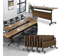 Widppsopt Folding Conference Table, 4.6FT 2-10 Person Large Conference Desk with Wheels, Modern Rectangle Meeting Seminar Training Room Table for Office Classrooms(Walnut 4PCS)