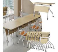 Widppsopt Folding Conference Table, 4.6FT 2-10 Person Large Conference Desk with Wheels, Modern Rectangle Meeting Seminar Training Room Table for Office Classrooms (Natural 6PCS)