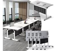 Widppsopt Folding Conference Table, 4.6FT 2-10 Person Large Conference Desk with Wheels, Modern Rectangle Meeting Seminar Training Room Table for Office Classrooms(White3 4PCS)