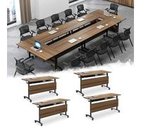 Widppsopt Folding Conference Table, Conference Room Tables with Locking Wheels, Rectangle Rolling Meeting Seminar Desk, Mobile Flip Top Executive Desk for Office Meeting Room