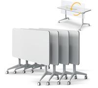 Widppsopt Folding Conference Table, Conference Training Rooms Flip Top Mobile Training Desk, Rolling Meeting Desk with Wheels, Suitable for Office, Meeting Room (4pack 61in)
