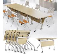 Widppsopt Folding Conference Table for 4-8 People,4 Pack Foldable Flip Top Training Desk with Wheels,Modern Conference Room Meeting Desk for Seminar Rooms,Office, Classroom (4PACK 55.1INCH)