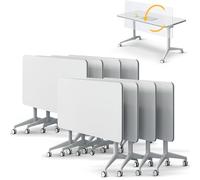 Widppsopt Folding Conference Table, Modern Conference Room Mobile Training Desk with Wheels,Flip Top Large Modular Meeting Desk Seminar Table for Office Training Classroom(8pack 61in)