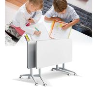 Widppsopt Folding Conference Table, White Flip Top Mobile Training Desk with Silent Wheels, Flip Top Large Rectangular Meeting Seminar Desk with Strong Metal Legs for Home Office Classr