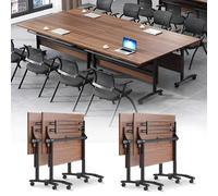 Widppsopt Folding Conference Tables, Modern Office Conference Room Table with Silent Locking Wheels, Foldable Flip Top Meeting Desk, Seminar Desk for Office,Meeting Room