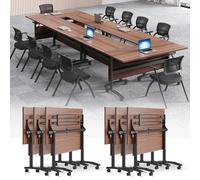 Widppsopt Folding Conference Tables, Modern Office Conference Room Table with Silent Locking Wheels, Foldable Flip Top Meeting Desk, Seminar Desk for Office,Meeting Room