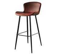 Widppsopt HerfsT - Taburete de bar de metal retro con respaldo, taburetes de salón de belleza, recepción, asiento de cuero, reposapiés y patas de acero al carbono (tamaño: 75 cm, color: rojo) Feito na