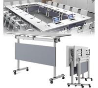 Widppsopt Mobile Conference Room Table Folding Rolling Meeting Desk with Square Flip Top Metal Frame Training Room Tables