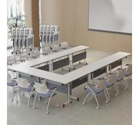 Widppsopt Modern Conference Room Tables, Folding Flip Top Conference Table, White Mobile Training Desk, Seminar Boardroom Desk, Meeting Room,Classroom 8pcs 120cm