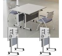 Widppsopt Modern Conference Room Tables, Folding Flip Top Conference Table, White Mobile Training Desk, Seminar Boardroom Desk, Meeting Room,Classroom 2pcs 140cm