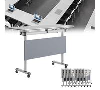 Widppsopt Modern White Conference Table with Rolling Silent Wheels Executive Desk for Meeting Room