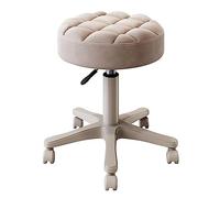 Widppsopt Taburete de bar redondo con ruedas giratorias de 360°, silla rodante, asiento de piel sintética beige, silla de bar ajustable, taburete de bar con respaldo (color: A, tamaño: 41-53 cm)