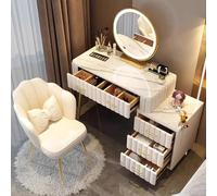 Widppsopt Tocadores, Juego de tocador con Espejo y Silla, Mesa de Maquillaje, tocador para Sala de Estar para niña, encimeras de Vidrio/Piedra, 5 cajones para Hija y Esposa