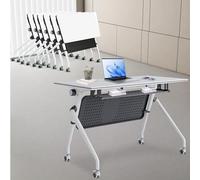 Widppsopt White Conference Room Tables, Folding Stackable Conference Table with Caster Wheels, 47.2L X 23.6W X 29.5H Inches Rectangle Modular Meeting Seminar Desk for Boardroom Office Classroom(6pcs)
