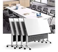Widppsopt White Conference Table, Modern Conference Room Table, Office Boardroom Desk, Movable Computer Desk for Office(E 4Pack 55.1 x 23.6 x 29.5inch)