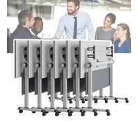Widppsopt White Conference Table, Office Conference Room Table, Flip Top Desk with Silent Caster Wheels, Negotiation Movable Computer Desk