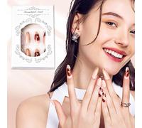 WiDream 24 Piezas Uñas para Pegar, Uñas Postizas Rojas Estilo Francés, 3D Flores Brillantes Francesas Uñas Falsas Acrílico Natural, Uñas Postizas con Puntas Francesas(Tamaño Mediano, Tipo Almendra)