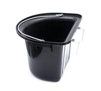 Widybord 1 cubo de alimentación para animales de plástico con espalda plana cubo de alimentación para animales negro con mango de metal, cubo de alimentación y para