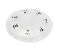 Widybord 1 pastillero redondo portátil para planificar medicamentos, estuche pequeño, recordatorio de píldoras de 7 lados, organizador semanal de píldoras de forma redonda