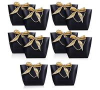 Widybord 10 bolsas de regalo con asa, bolsa de papel para recuerdos de fiesta, bolsa de aperitivos con lazo y cinta, color negro