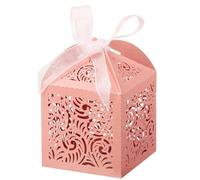 Widybord 100 cajas de regalo cortadas, cajas de regalo pequeñas de 2 x 2 pulgadas para regalos, cajas de recuerdos de fiesta de boda con cinta, color rosa duradero