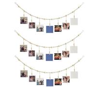 Widybord 3 piezas colgantes para decoración de pared con guirnalda de perlas de madera, estilo bohemio, marco de fotos con 7 clips de madera, para oficina
