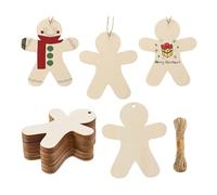 Widybord 50 piezas de adornos de hombre de jengibre de madera sin terminar, recortes de madera virgen, decoración para colgar con, fácil de usar
