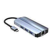 Widybord 6-en-1 USB C Hub - Estación de acoplamiento tipo C USB HUB USB3.0 RJ45 1000Mbps SD TF Card Reader PD 100W cargador compatible
