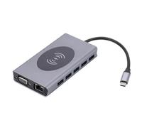 Widybord Adaptador de estación de acoplamiento tipo C 13 en 1, cargador inalámbrico de 15 W, USB 3.0, concentrador, PD100W, tarjeta de red RJ45 Gigabit, duradera