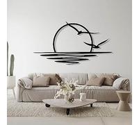 Widybord Arte de pared de metal de amanecer, decoración de pared de sol y gaviotas, decoración de pared de metal, decoración abstracta del hogar, arte de línea minimalista, duradero, fácil de usar
