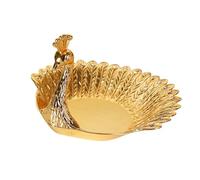 Widybord - Bandeja de fruta en forma de pavo real de metal dorado para caramelos, aperitivos y servicio a domicilio