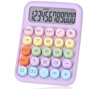 Widybord - Calculadora mecánica con botón pulsador, pantalla LCD de 12 dígitos, botones grandes y fáciles de presionar, calculadora de caramelos de color púrpura duradera aprox. 16 x 11 cm