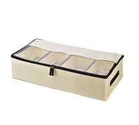 Widybord Contenedores de almacenamiento plegables para debajo de la cama, organizadores de almacenamiento de zapatos con tapa transparente, cremalleras de 2 vías, color beige