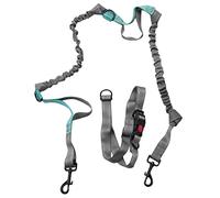 Widybord Correa de perro con doble cuerda elástica, control libre para hasta 150 libras, correa elástica duradera de doble asa con cinturón ajustable para correr, trotar o caminar