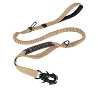 Widybord Correa para perro resistente, 4-6 pies que absorbe los golpes, correa elástica para perro + 2 asas acolchadas, clip de mosquetón de metal, cinturón de seguridad de coche, color caqui,