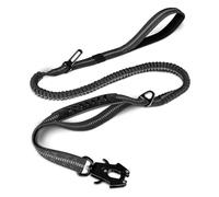 Widybord Correa para perro resistente, 4-6 pies que absorbe los golpes, correa elástica para perro + 2 asas acolchadas, clip de mosquetón de metal, cinturón de seguridad de coche, negro, duradero,