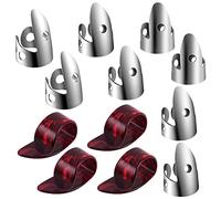 Widybord El juego de púas ajustables para pulgar incluye 8 púas de dedo de acero inoxidable, 4 púas de plástico para guitarra, banjo