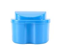 Widybord Estuche azul para dentaduras postizas, para prótesis con colador, caja de baño para dentaduras postizas, caja de almacenamiento de dientes falsos con cesta de red para viajes