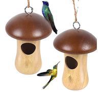 Widybord - Juego de 2 piezas con forma de hongo para decoración de gorrión, jaula de pájaro o o casa, árbol colgante para pájaros de madera