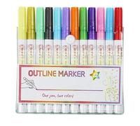 Widybord Kit de 12 bolígrafos de gel con purpurina 2 en 1 - Marcadores de doble línea - Juego de bolígrafos brillantes coloridos para escritura