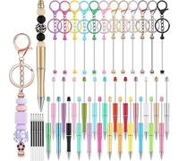 Widybord - Lote de 36 bandas de llaveros de perlas para bolígrafos, 12 bandas de llaveros de perlas, 24 bolígrafos de perlas en blanco, kit de fabricación de bolígrafos artesanales, regalo, de alta