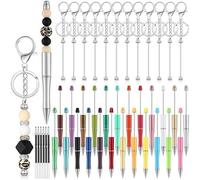Widybord - Lote de 36 bandas de llaveros de perlas para bolígrafos, 12 bandas de llaveros de perlas, 24 bolígrafos de perlas en blanco, kit de fabricación de bolígrafos artesanales, regalo C