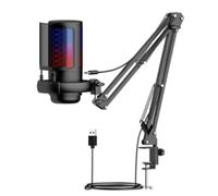 Widybord Micrófono de grabación RGB con brazo ajustable y soporte USB para ordenador de escritorio, micro condensador para podcasting, streaming, fácil instalación
