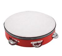 Widybord Pandereta musical de 20,3 cm, tamborina redonda de percusión para KTV, fiesta, color rojo