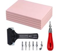 Widybord Paquete de 5 Bloques de Escultura de Almohadillas de Goma con Herramientas de Corte y Rodillo de Brayer de Goma para Grabado y Más Artesanía
